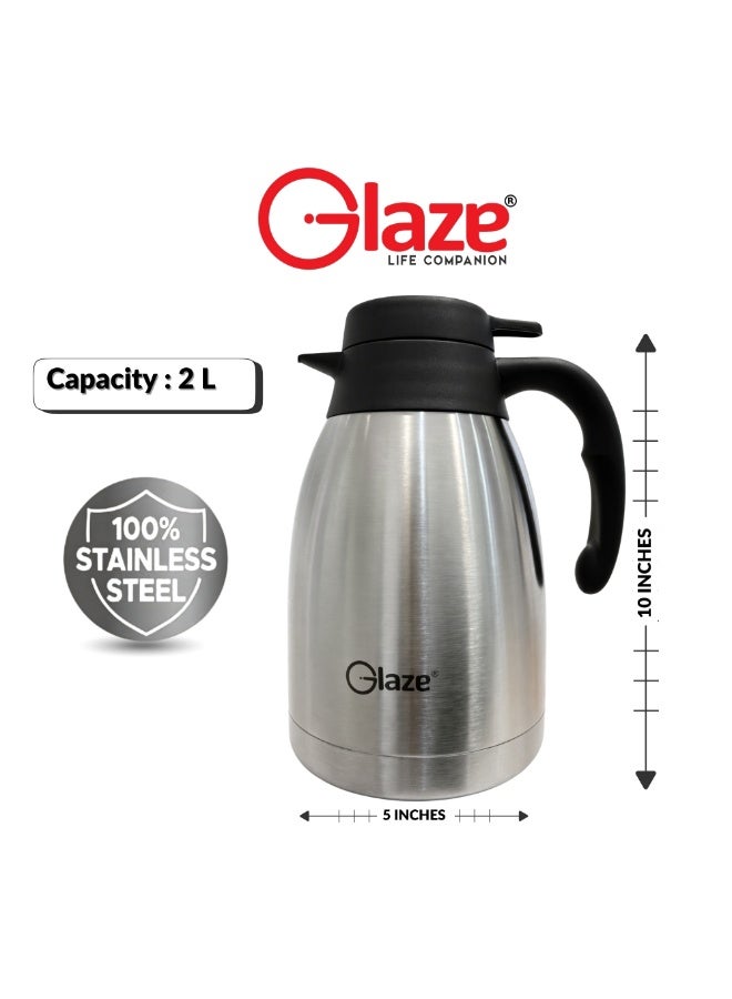 جليز ترمس حراري بسعة 2 لتر مع عزل مفرغ من الهواء، إبريق من الستانلس ستيل بزر ضغط، يحافظ على المشروبات ساخنة وباردة لساعات، مانع للتسرب، مثالي للقهوة والشاي للاستخدام في المنزل والمكتب والسفر - Image 3